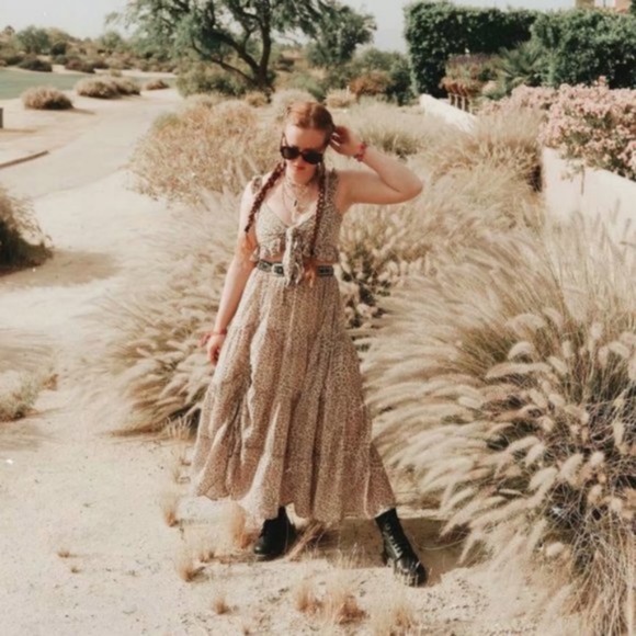 Bohemian Tan Leopard Ruffle Layered Maxi Skirt - Picture 3 of 8